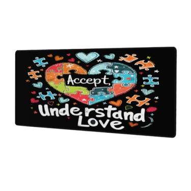 Imagem de Tapete de rato grande com coração de amor lindo autismo, impermeável, tapete protetor de mesa estendido para computador, base de borracha antiderrapante para escritório, computador, teclado, laptop e