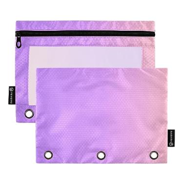 Imagem de Bolsa de fichário roxo gradiente com zíper, bolsa para fichário de 3 anéis com zíper, lápis de material de escritório, pacote com 2