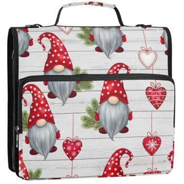 Imagem de Cute Gnomos Chapéus Vermelhos 3 Fichários de Anel de 3 Polegadas D Organizador de Fichários Escolares Bolsa com Alça de Ombro Portfólio Colorido Suporte para 500 Lençóis, 34,5 x 31,5 x 9 cm