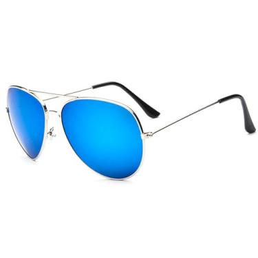 Imagem de Óculos de Sol Punk Oversized Metálicos Unissex com Proteção UV400 para Esportes ao Ar Livre, Corrida e Ciclismo, Prata e Azul