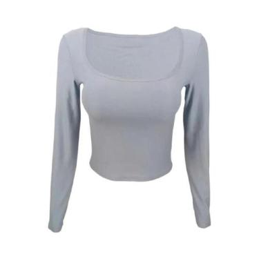 Imagem de Camiseta De Manga Longa Slim Fit Para Mulheres Com Gola Quadrada, Cami