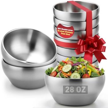 Imagem de Yiyiring Pacote com 12 tigelas de aço inoxidável a granel SUS304 tigelas com isolamento de parede dupla, tigela de sopa de metal escovado fosco para salada de arroz, macarrão, lanche, cereal, sorvete