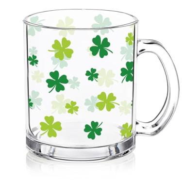 Imagem de FYSUIMU Canecas de café de vidro do dia de São Patrício com alça xícaras de café trevo verde canecas de bebidas para bebidas quentes e frias primavera férias irlandesas