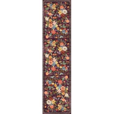 Imagem de Tapetes de corredor de entrada de 5 x 10 cm, tapetes antiderrapantes laváveis com base de borracha, tapete floral macio para cozinha, lavanderia, quarto, banheiro (5 x 10, gramado roxo)