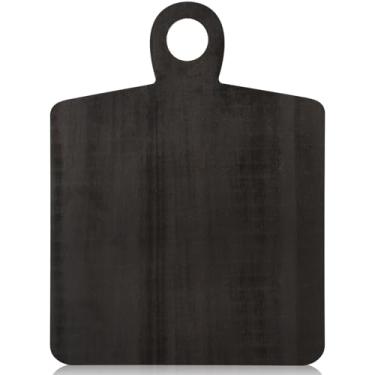 Imagem de Yiyiring 1 tábua de corte de madeira de acácia com alça 43 x 33 cm retangular de charcutaria para pizza queijo carne bandeja decorativa de madeira preta para cozinha e sala de jantar