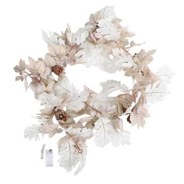 Imagem de Jectse Guirlanda de Folhas de Outono de 5,9 Pés Com Luzes, Decoração Realista de Bagas de Pinha de Folha de Bordo, Com Luzes de Corda Alimentadas por Bateria, para Lareira Doméstica,