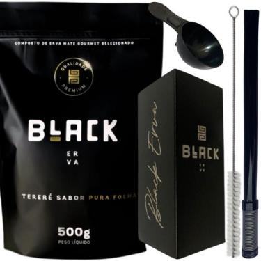 Imagem de Kit Tereré Black Erva Mate Copo quadrado Inox Preto Bomba Mola Externa