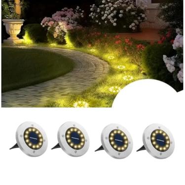 Imagem de Kit Luz Solar para Exterior de 12 Led Luminaria de Chão Lâmpada Solar de Piso Luz de Caminho Jardim(12 Led Branco Quente (4PÇ))