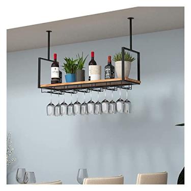 Imagem de Prateleira de montagem no teto, suporte de copo de vinho, suporte de madeira maciça de metal com 2 tipos de suporte de vidro para bar/café/cozinha/restaurante, 3 cores de suporte (cor: ouro, tamanho