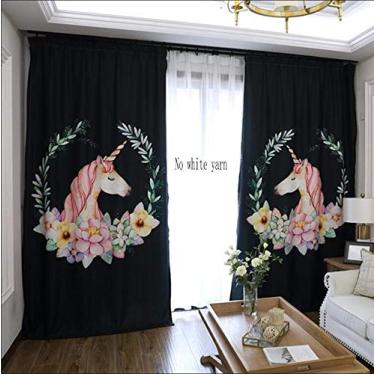 Imagem de Cortinas de quarto cortinas simples modernas quarto sombra unicórnio B 116.8 cm (largura) × 137.2 cm (altura) 117 cm (largura) × 137 cm (altura) conjunto de 2 (2×90in×90in B)
