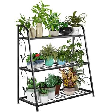 Imagem de AkosOL Suporte de planta de metal de 3 camadas, prateleira de armazenamento em forma de escada, organizador de sapatos, armazenamento utilitário para uso interno e externo