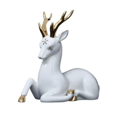 Imagem de pcagfaajmh Decoração de mesa cerâmica sika veado decoração de mesa móveis de carro sala de estar entrada artesanato jardim branco e acessórios (B)