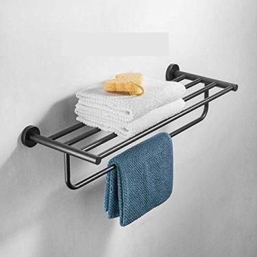 Imagem de CGKs6anmU SUS304 Toalheiro de parede dupla de pintura preta de aço inoxidável -C1 Armazenamento de toalhas estilo contemporâneo multifuncional fácil de instalar (C2)