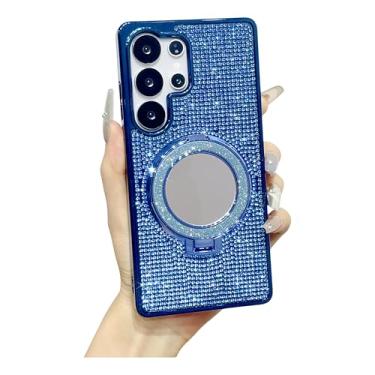 Imagem de Capa magnética espelhada com anel de diamante brilhante brilhante brilhante para Samsung, compatível com carregamento sem fio MagSafe (azul, Samsung Galaxy S25 Ultra)