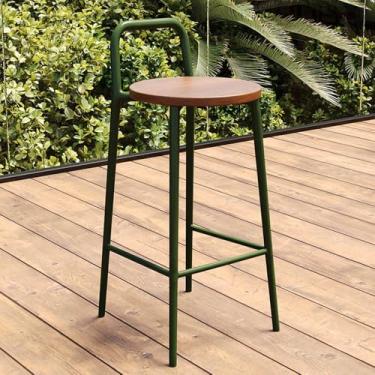 Imagem de Banqueta de bar redonda verde industrial com encosto e apoio para os pés 75 cm - Cadeira de bar para cozinha de café da manhã para decoração de casa moderna