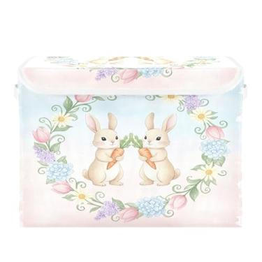 Imagem de SEHANY Cestas de armazenamento fofas de coelho de desenho animado com tampas, organizador de caixas de armazenamento de tecido para armário de roupas, cobertor de escritório, berçário, 42 x 32 x 30 cm
