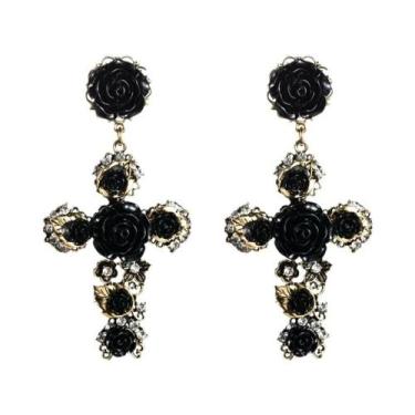 Imagem de Brincos Longos Femininos Em Forma De Cruz Com Flor Rosa Barroca, Moda 