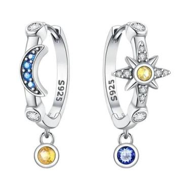 Imagem de Brincos De Argola Femininos Em Prata Esterlina 925 Com Zircônias Color