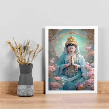 Imagem de Quadro Decorativo Kuan Yin 33x24cm Madeira Branca