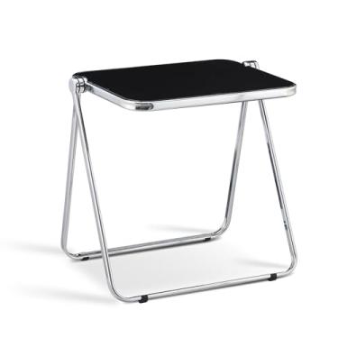 Imagem de Mesa dobrável de acrílico – Bandeja de TV moderna para comer no sofá – Pequena mesa dobrável para computador, economia de espaço com moldura cromada, sem necessidade de montagem, preta