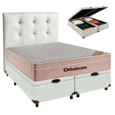 Imagem de Kit Cama Box Bau + Cabeceira + Colchão Queen Molas Ensacadas - Airtech - Ortobom