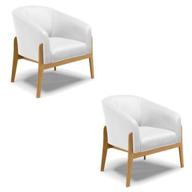 Imagem de Kit 02 Poltronas Stella Corino Branco Base Madeira Castanho