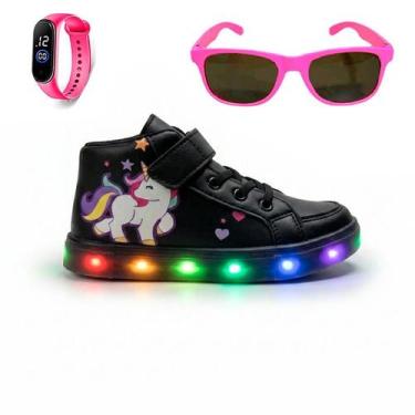 Imagem de Kit para Meninas com Tênis Infantil Cano Médio com Led Colorido Unicór