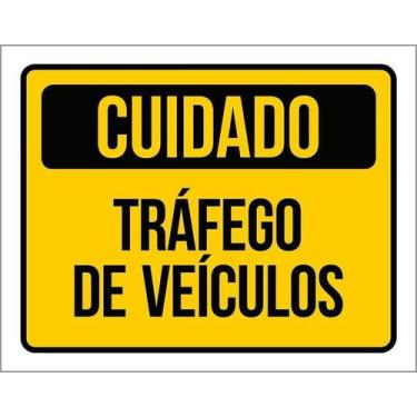 Imagem de Kit 10 Placa Acm Cuidado Tráfego Veículos 18X23 - Sinalizo