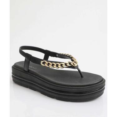 Imagem de Sandália Feminina Flatform Corrente Bebecê Preto-11052, 38, Preto