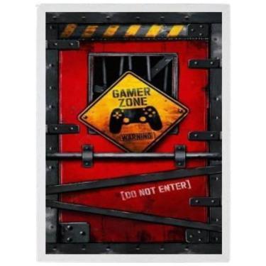 Imagem de Quadro Gamer Zone Do Not Enter 45X34 C/Vidro Madeira Branca