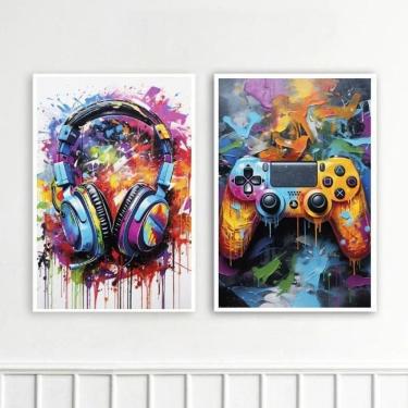 Imagem de Kit 2 Quadros Controle Vídeo-Game E Fone De Ouvido 33X24Cm