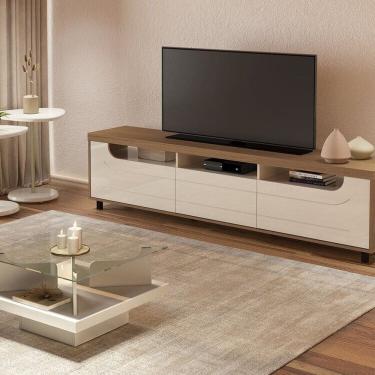 Imagem de Conjunto Sala de Estar Mesa de Apoio Bel e Bel Alta Mesa de Centro Clear e Rack Mercury Cinamomo/Off White