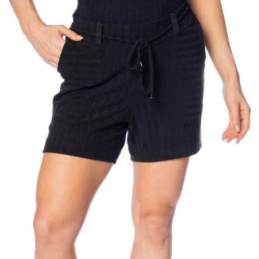 Imagem de Bermuda Feminina Bruna e Bia Canelada Cordão e Bolsos Preto, Preto, G
