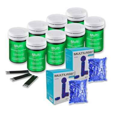 Imagem de Kit 200 Tiras De Glicemia Fita + 200 Lancetas Medir Glicose - Multilas
