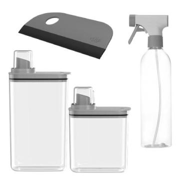 Imagem de Kit Dispenser Borrifador Rodo Pia Lavanderia com 4 itens OU -, Cinza