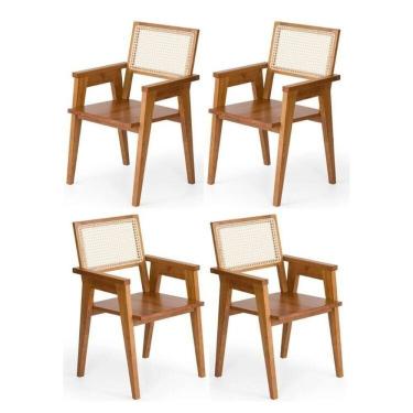 Imagem de Kit 4 Cadeiras Madeira Maciça em Palhinha Natural Paglia Mel