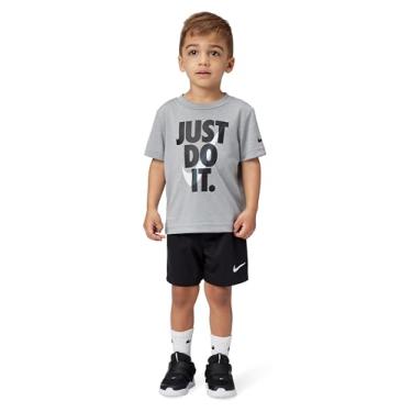 Imagem de Nike Camiseta masculina Dri-Fit Just Do It e short de malha, conjunto de roupa de 2 peças, Cinza fumê escuro/preto, 6