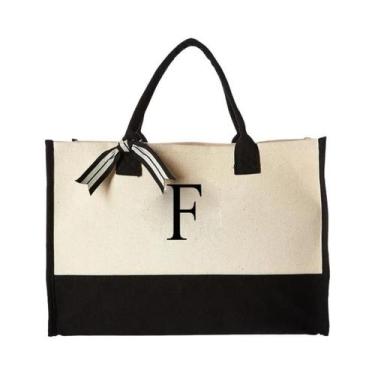 Imagem de Bolsa Tote de Lona com Grande Capacidade - Design Moderno com Letras e