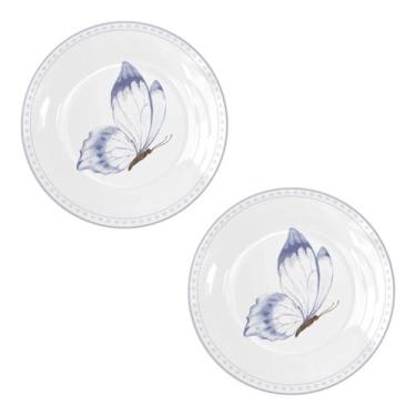 Imagem de Kit 2 Pratos Sobremesa Melamina 23cm Borboleta Para Casal - Florarte