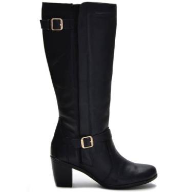 Imagem de 9206AT-Bota Montaria Feminina Couro Legítimo Cano Alto Salto Médio - A