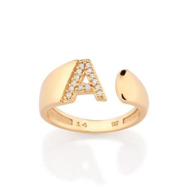 Imagem de Anel Letra com Zircônias Banhado a Ouro Rommanel 513643 Tamanho:18Cor: