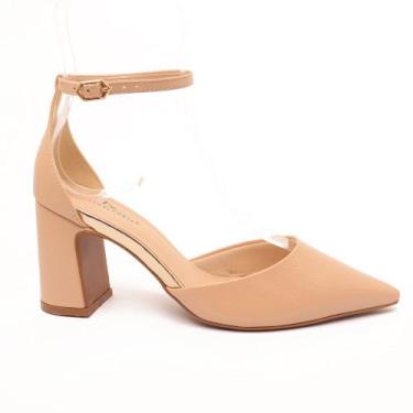 Imagem de Scarpin Sapato da Corte Saia e Blusa Salto Bloco Tornozelo, Vz nude, 3