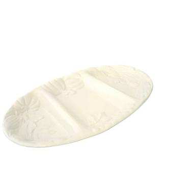 Imagem de Petisqueira Cerâmica Alto Relevo 3 Compartimentos para Servir em Material Cerâmico com Acabamento Fino Branco Scala