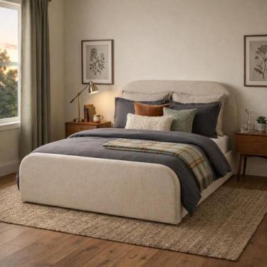Imagem de Cama Casal 1.40m Estofada Valentina Moderna Linha Alta Para Quarto - L