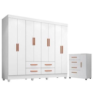 Imagem de Guarda Roupa Casal Porto Com Cômoda Lite 4 Gavetas 01 Porta Branco Bri