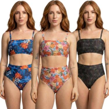 Imagem de KIT 3 Biquíni Cropped Hot Pants Top Faixa Estampado Bella Fiore Cintur