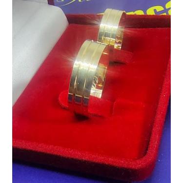 Imagem de Alianças Reta com Riscos Par Noivado Casamento Ouro 18 Kilates Peso 7 
