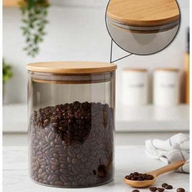 Imagem de Pote Hermético Redondo Vidro com Tampa de Bambu 750ml Fume - BONS CHEF