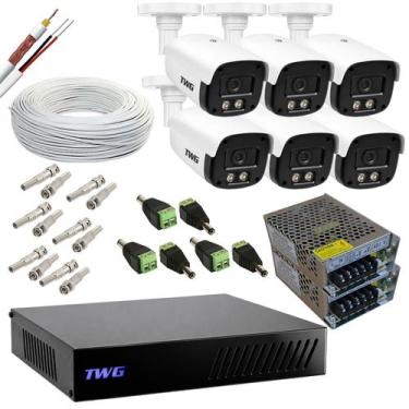 Imagem de Kit cftv 6 cameras 2mp 20m imagens noturnas coloridas dvr 8 canais sem