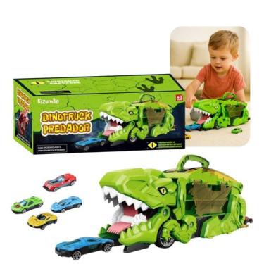 Imagem de Caminhão Dino Cegonha Com Pista + 4 Carrinhos Brinquedo Dino Truck Pre